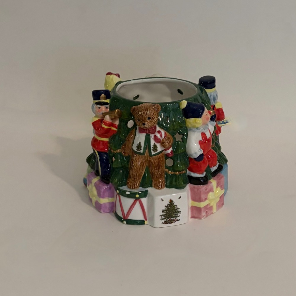 SPODE Christmas Tree Toys Around Tree Votive Tea Light Candle Holder Teddy Bear